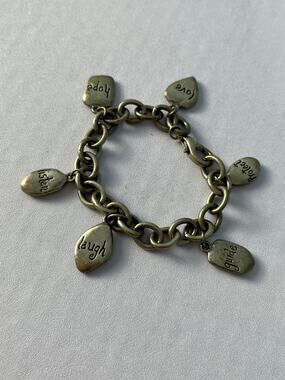 VTG Inspirational Silver Tone Charm Bracelet Love Laugh Hope